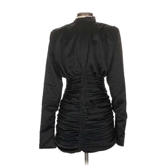 House of CB Giorgiana Pleated Draped Long Sleeve Strong Shoulder Dress Black S - Picture 3 of 5